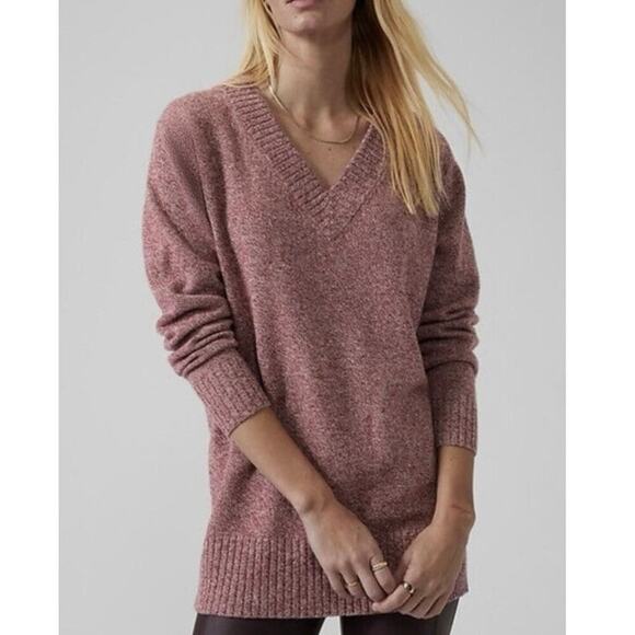 Athleta Vital V Neck Tunic Sweater Soft Wool Cashmere Decadent Red Size Small - Picture 1 of 12